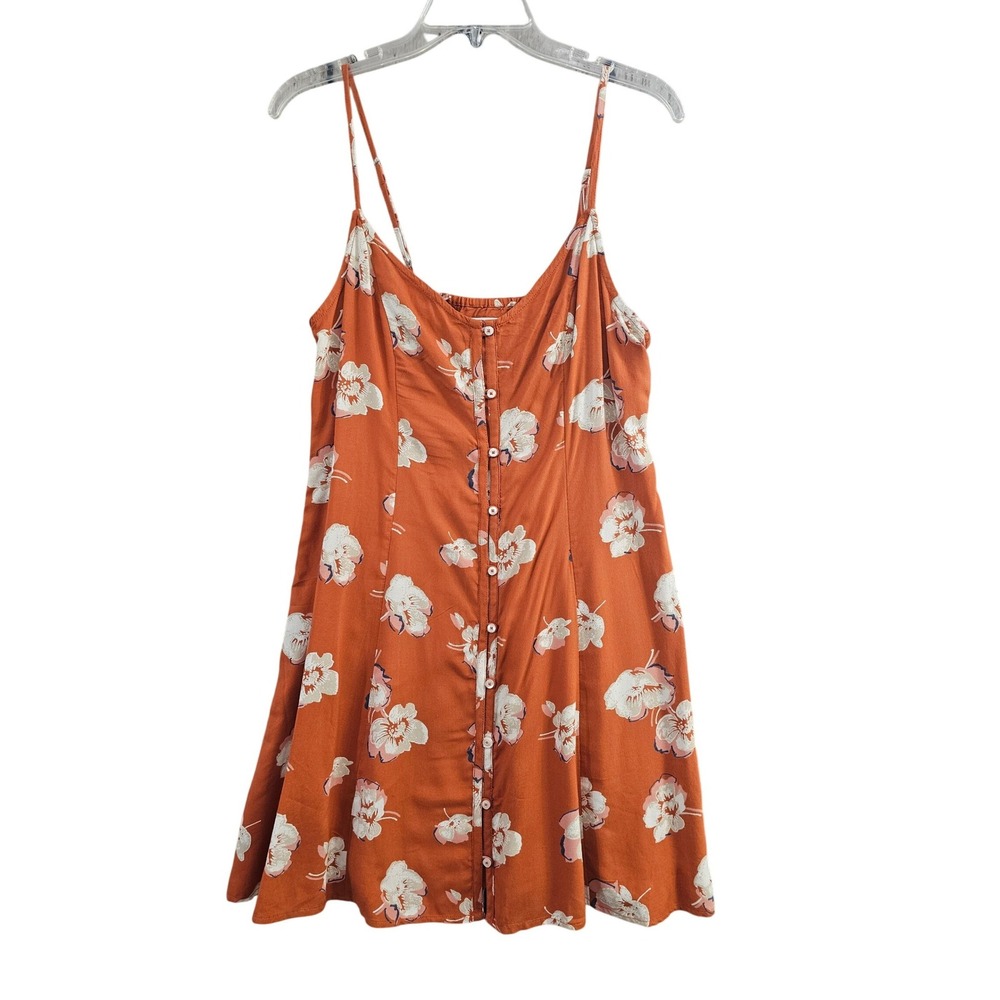 Abercrombie & Fitch Mini Dress Womens M Orange Floral Lace Up Back Button Front